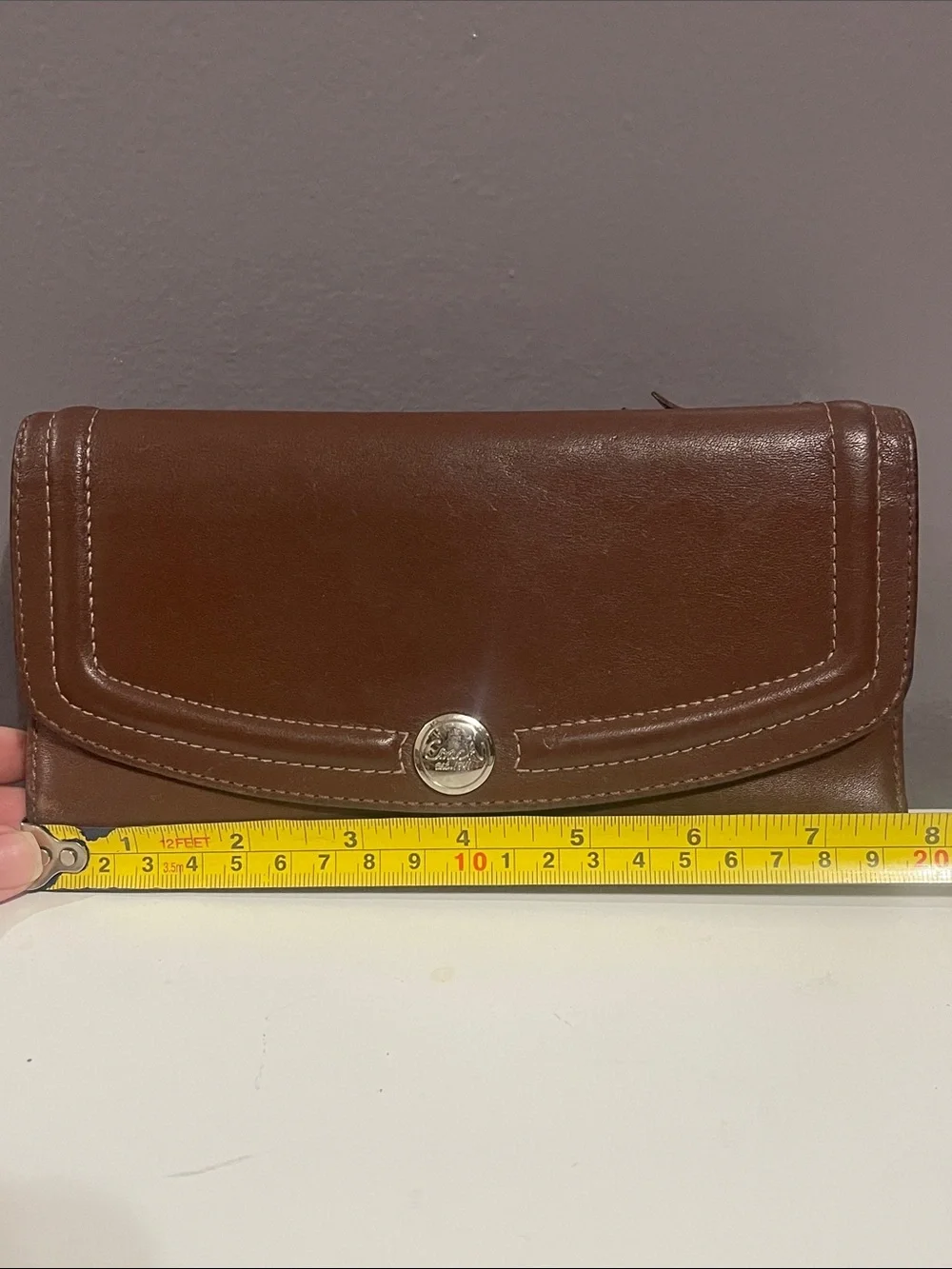 Coach Leather Brown Clutch Tri Fold Wallet